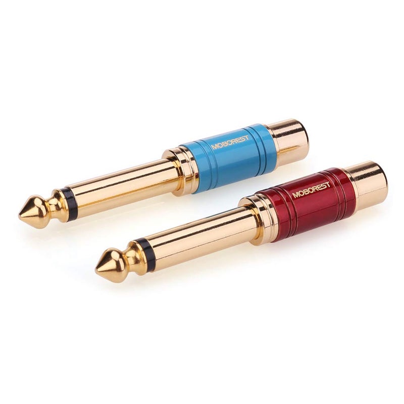 MOBOREST 1/4" Male to RCA Female Audio Adaptor - Pure Copper, 6.35mm Mono Plug TS, Color Paint Adapter Coupler, (1Red+1Blue) - Image 4